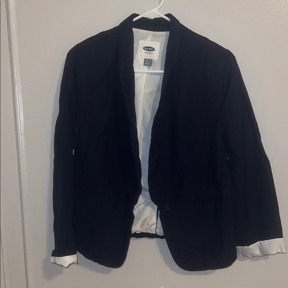 Women’s Navy Linen Blazer with White Lining